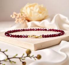 Garnet Beaded Bracelet, Dainty Gold plated bracelet for women, Handmade jewelry